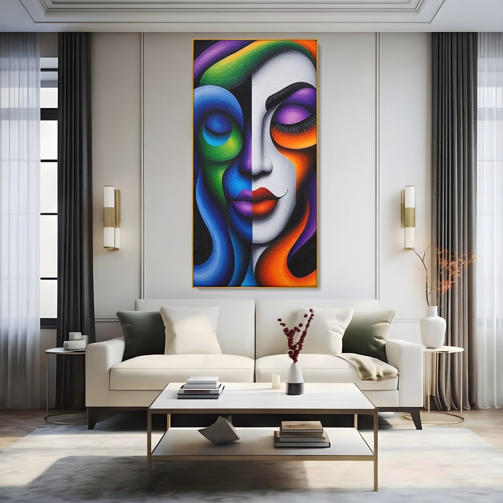 Tablou Canvas Premium, LuxCanva® G1128, Puterea din Intuneric, Razboinica, Tribal, Forta, Dramatism, Lupta, Mister, Contraste, Privire, Salbatica, Living, Dormitor
