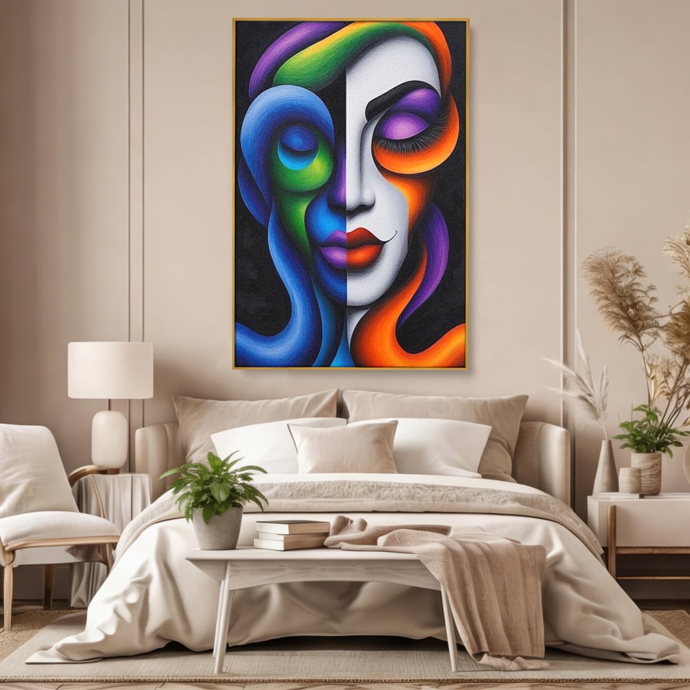 Tablou Canvas Premium, LuxCanva® G1128, Puterea din Intuneric, Razboinica, Tribal, Forta, Dramatism, Lupta, Mister, Contraste, Privire, Salbatica, Living, Dormitor