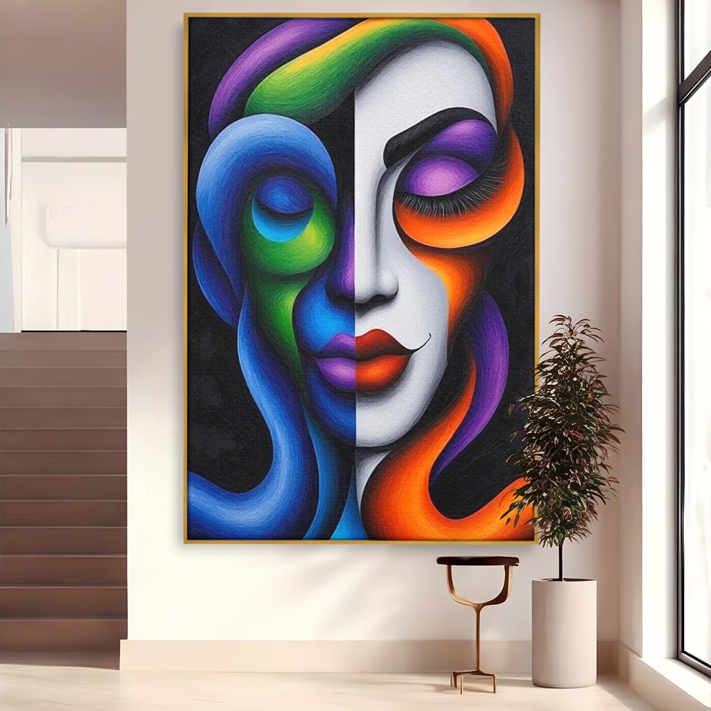 Tablou Canvas Premium, LuxCanva® G1128, Puterea din Intuneric, Razboinica, Tribal, Forta, Dramatism, Lupta, Mister, Contraste, Privire, Salbatica, Living, Dormitor