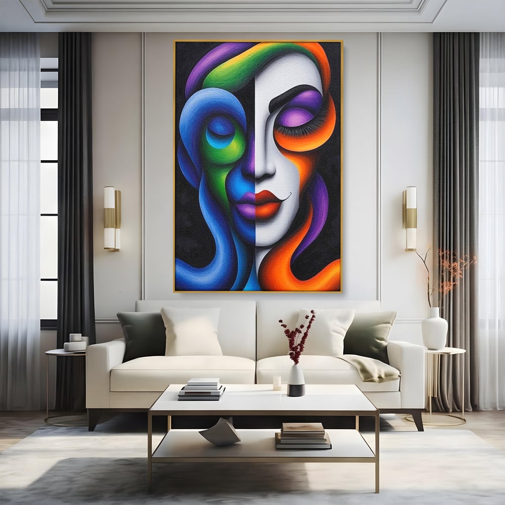 Tablou Canvas Premium, LuxCanva® G1128, Puterea din Intuneric, Razboinica, Tribal, Forta, Dramatism, Lupta, Mister, Contraste, Privire, Salbatica, Living, Dormitor