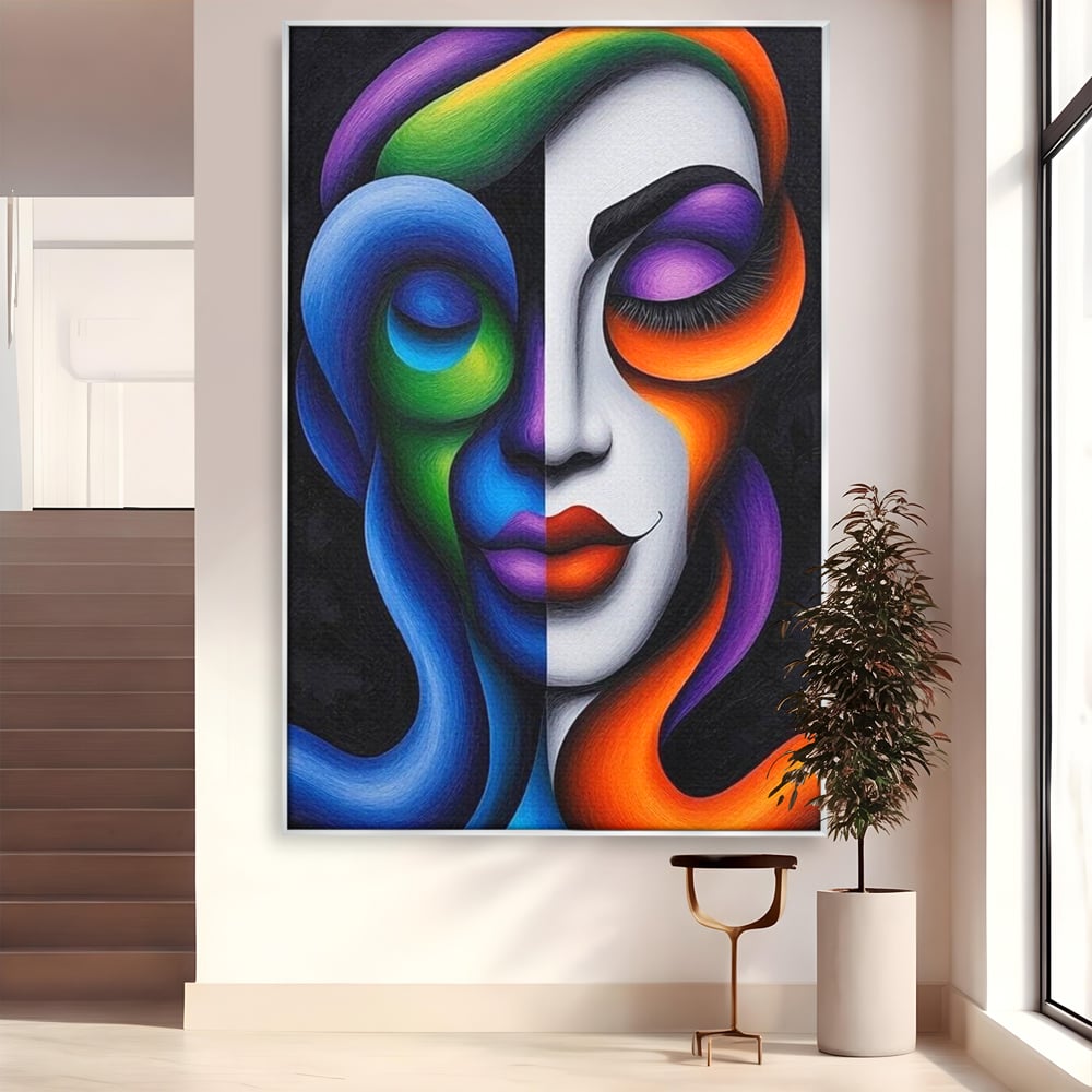 Tablou Canvas Premium, LuxCanva® G1128, Puterea din Intuneric, Razboinica, Tribal, Forta, Dramatism, Lupta, Mister, Contraste, Privire, Salbatica, Living, Dormitor