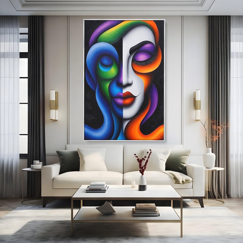Tablou Canvas Premium, LuxCanva® G1128, Puterea din Intuneric, Razboinica, Tribal, Forta, Dramatism, Lupta, Mister, Contraste, Privire, Salbatica, Living, Dormitor