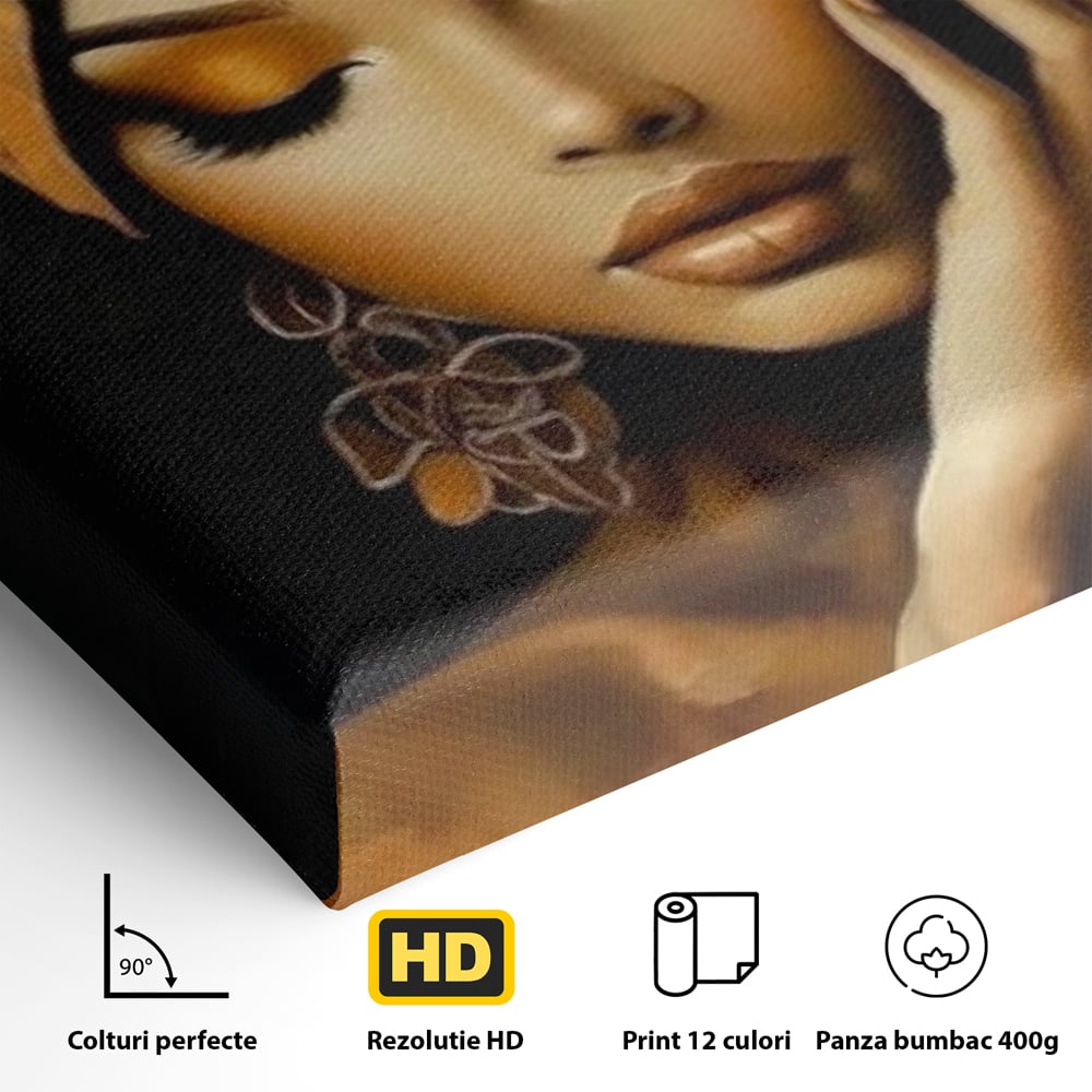 Leinwand Leinwand Wandkunst Premium, LuxCanva® G1129, Gelassenheit in Bernstein, Gedanken, Schönheit, Träumen, Reflexion, Aura, Meditation, Ruhe, Frau, Wohnen, Schlafzimmer