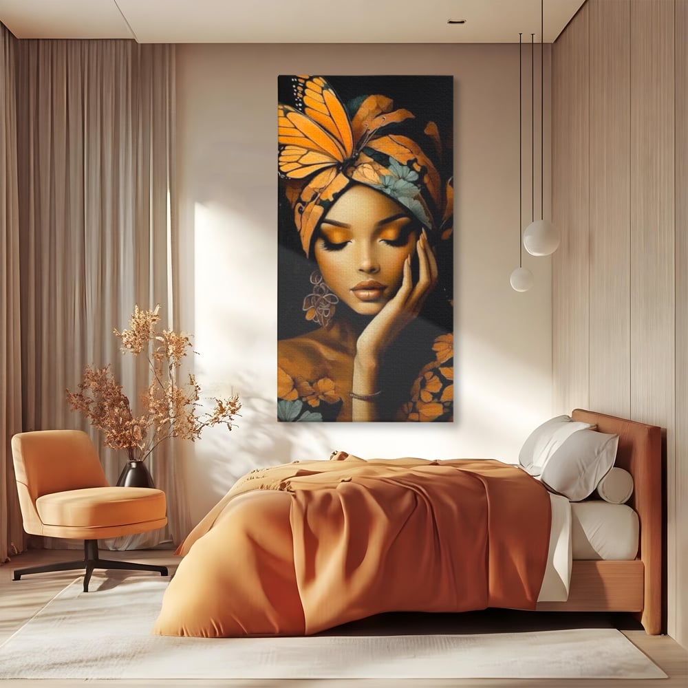 Leinwand Leinwand Wandkunst Premium, LuxCanva® G1129, Gelassenheit in Bernstein, Gedanken, Schönheit, Träumen, Reflexion, Aura, Meditation, Ruhe, Frau, Wohnen, Schlafzimmer