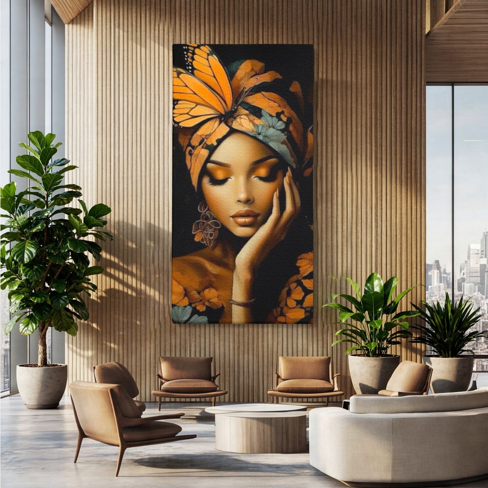 Leinwand Leinwand Wandkunst Premium, LuxCanva® G1129, Gelassenheit in Bernstein, Gedanken, Schönheit, Träumen, Reflexion, Aura, Meditation, Ruhe, Frau, Wohnen, Schlafzimmer