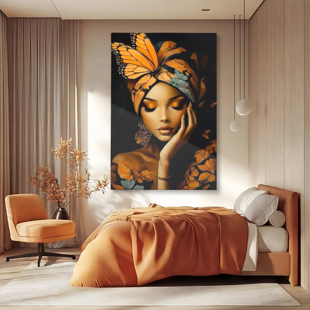 Leinwand Leinwand Wandkunst Premium, LuxCanva® G1129, Gelassenheit in Bernstein, Gedanken, Schönheit, Träumen, Reflexion, Aura, Meditation, Ruhe, Frau, Wohnen, Schlafzimmer