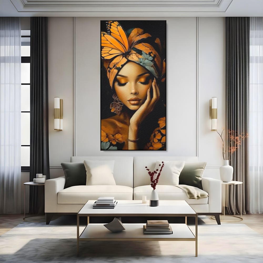 Leinwand Leinwand Wandkunst Premium, LuxCanva® G1129, Gelassenheit in Bernstein, Gedanken, Schönheit, Träumen, Reflexion, Aura, Meditation, Ruhe, Frau, Wohnen, Schlafzimmer