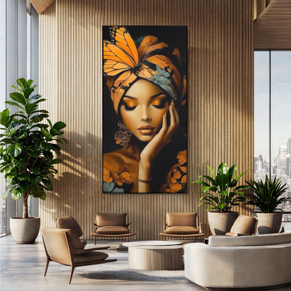 Leinwand Leinwand Wandkunst Premium, LuxCanva® G1129, Gelassenheit in Bernstein, Gedanken, Schönheit, Träumen, Reflexion, Aura, Meditation, Ruhe, Frau, Wohnen, Schlafzimmer