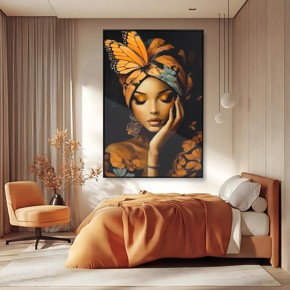 Leinwand Leinwand Wandkunst Premium, LuxCanva® G1129, Gelassenheit in Bernstein, Gedanken, Schönheit, Träumen, Reflexion, Aura, Meditation, Ruhe, Frau, Wohnen, Schlafzimmer