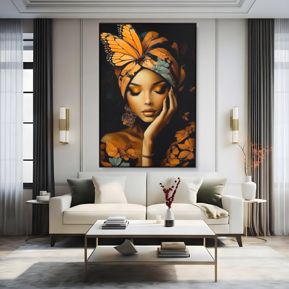 Leinwand Leinwand Wandkunst Premium, LuxCanva® G1129, Gelassenheit in Bernstein, Gedanken, Schönheit, Träumen, Reflexion, Aura, Meditation, Ruhe, Frau, Wohnen, Schlafzimmer