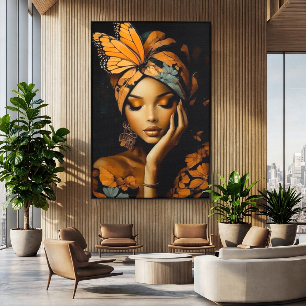 Leinwand Leinwand Wandkunst Premium, LuxCanva® G1129, Gelassenheit in Bernstein, Gedanken, Schönheit, Träumen, Reflexion, Aura, Meditation, Ruhe, Frau, Wohnen, Schlafzimmer