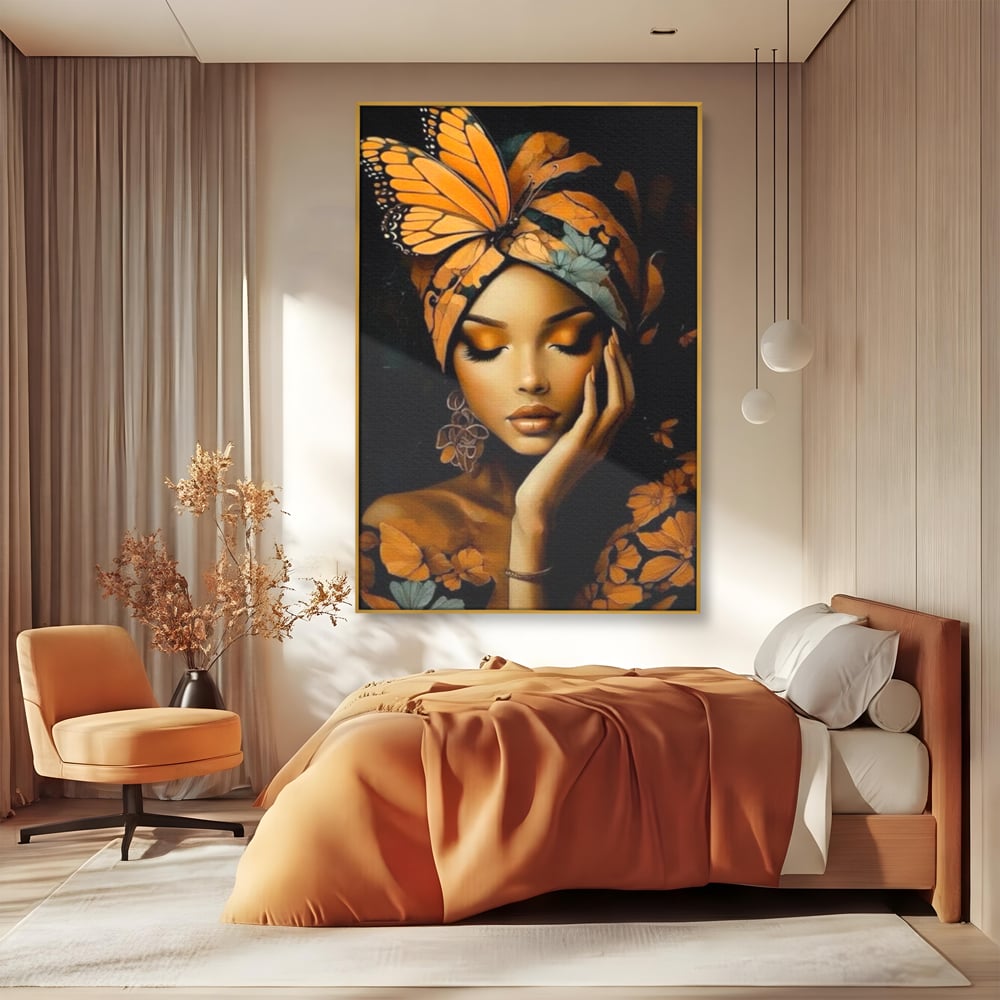Leinwand Leinwand Wandkunst Premium, LuxCanva® G1129, Gelassenheit in Bernstein, Gedanken, Schönheit, Träumen, Reflexion, Aura, Meditation, Ruhe, Frau, Wohnen, Schlafzimmer