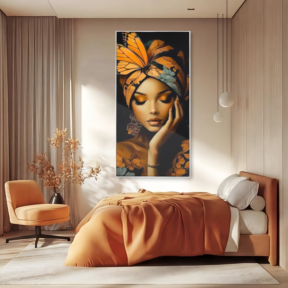 Leinwand Leinwand Wandkunst Premium, LuxCanva® G1129, Gelassenheit in Bernstein, Gedanken, Schönheit, Träumen, Reflexion, Aura, Meditation, Ruhe, Frau, Wohnen, Schlafzimmer