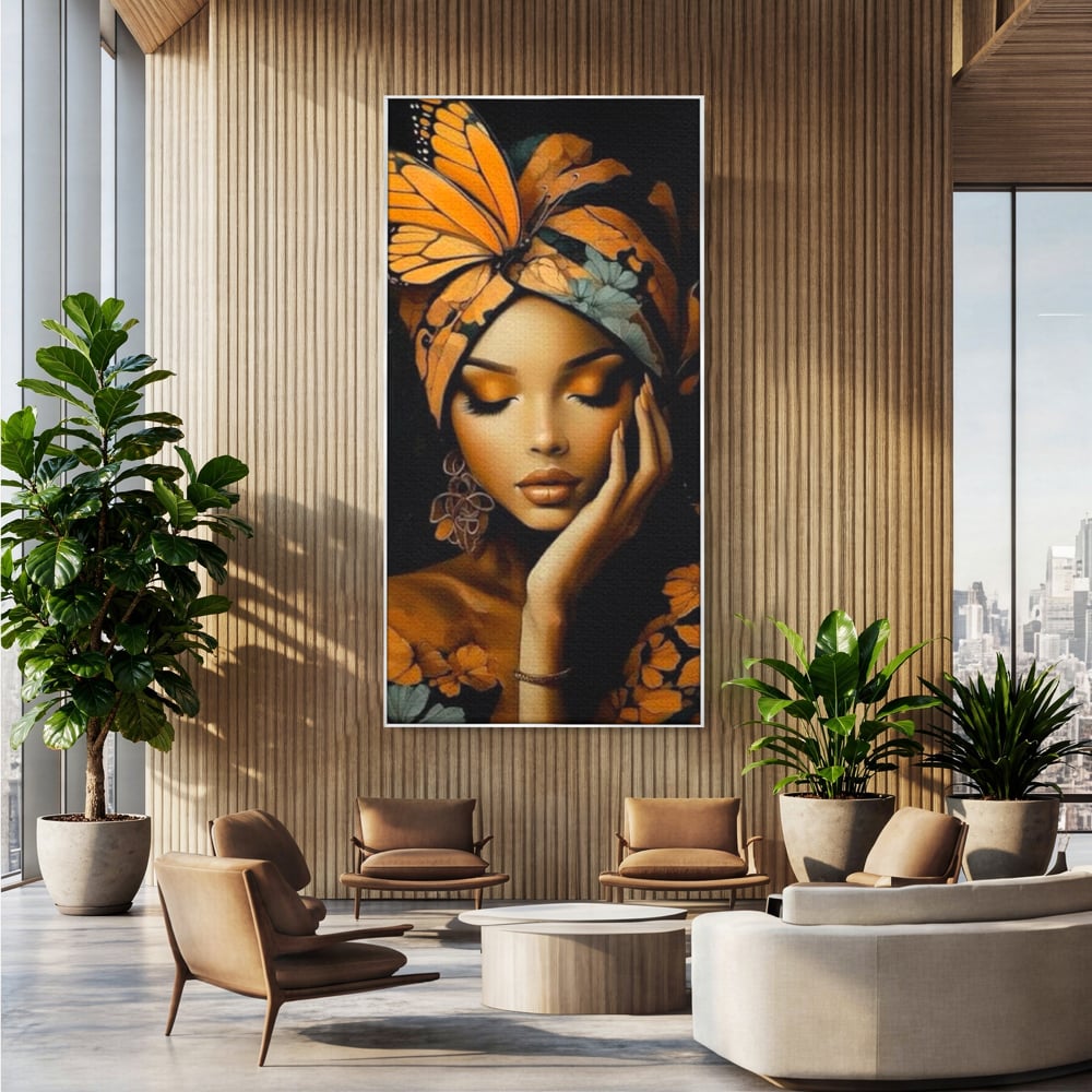 Leinwand Leinwand Wandkunst Premium, LuxCanva® G1129, Gelassenheit in Bernstein, Gedanken, Schönheit, Träumen, Reflexion, Aura, Meditation, Ruhe, Frau, Wohnen, Schlafzimmer