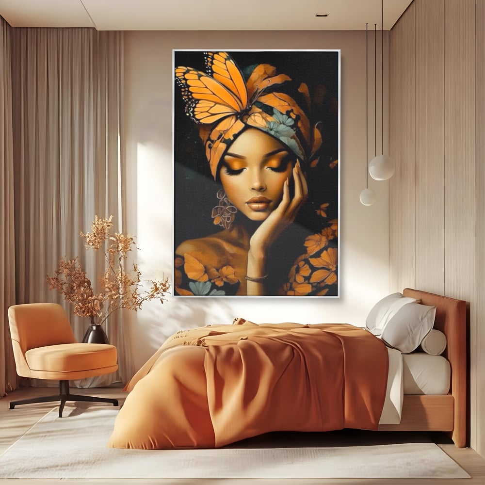 Leinwand Leinwand Wandkunst Premium, LuxCanva® G1129, Gelassenheit in Bernstein, Gedanken, Schönheit, Träumen, Reflexion, Aura, Meditation, Ruhe, Frau, Wohnen, Schlafzimmer