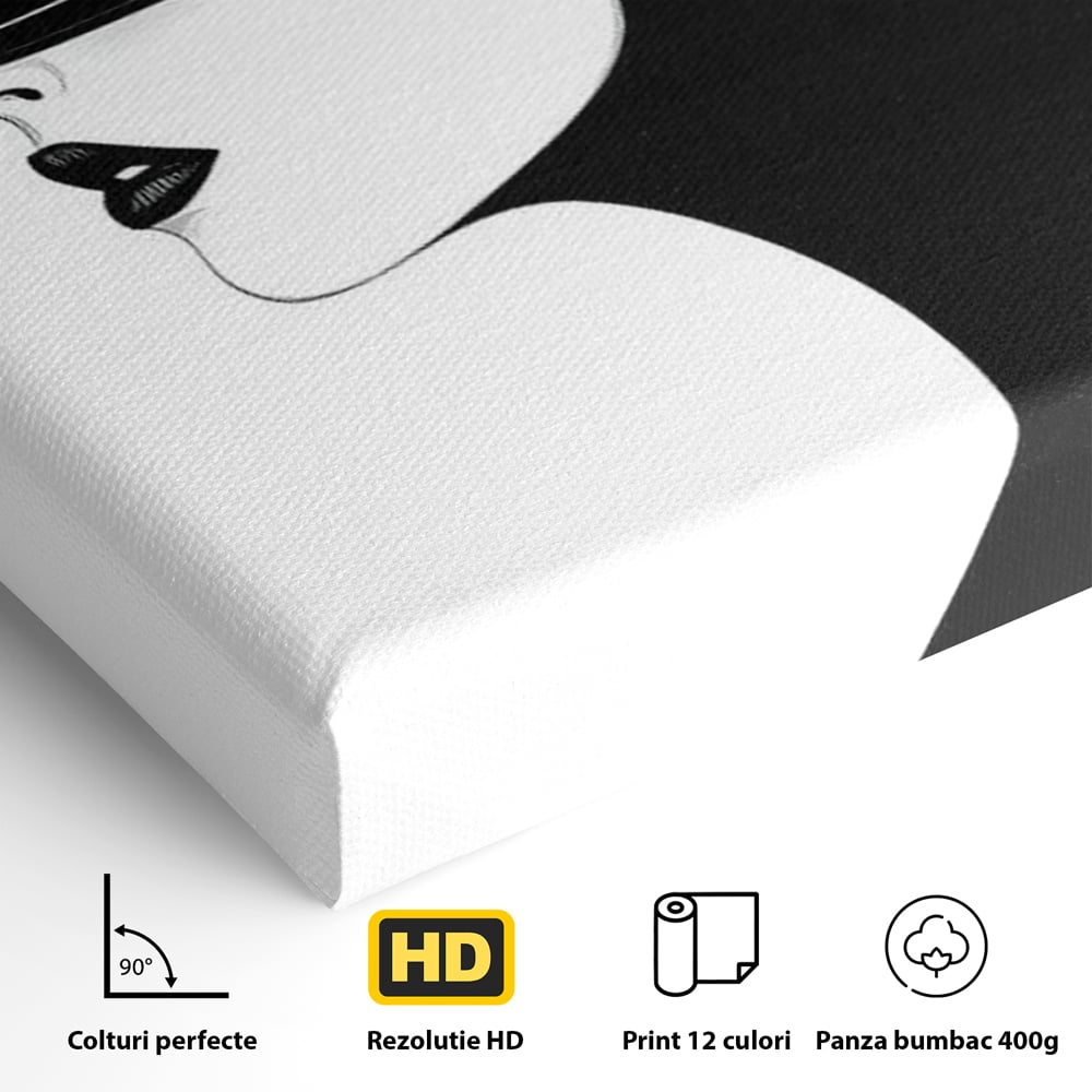 Tablou Canvas Premium, LuxCanva® G1131, Femeia din Umbra,Profil, Mister, Silueta, Stilizat, Alb, Negru, Eleganta, Moda, Arta, Minimalist, Lux, Rafinament, Birou, Living