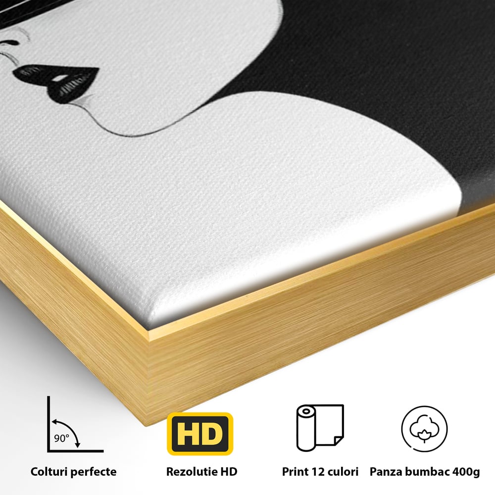 Tablou Canvas Premium, LuxCanva® G1131, Femeia din Umbra,Profil, Mister, Silueta, Stilizat, Alb, Negru, Eleganta, Moda, Arta, Minimalist, Lux, Rafinament, Birou, Living