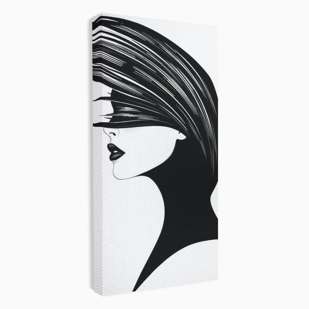 Tablou Canvas Premium, LuxCanva® G1131, Femeia din Umbra,Profil, Mister, Silueta, Stilizat, Alb, Negru, Eleganta, Moda, Arta, Minimalist, Lux, Rafinament, Birou, Living