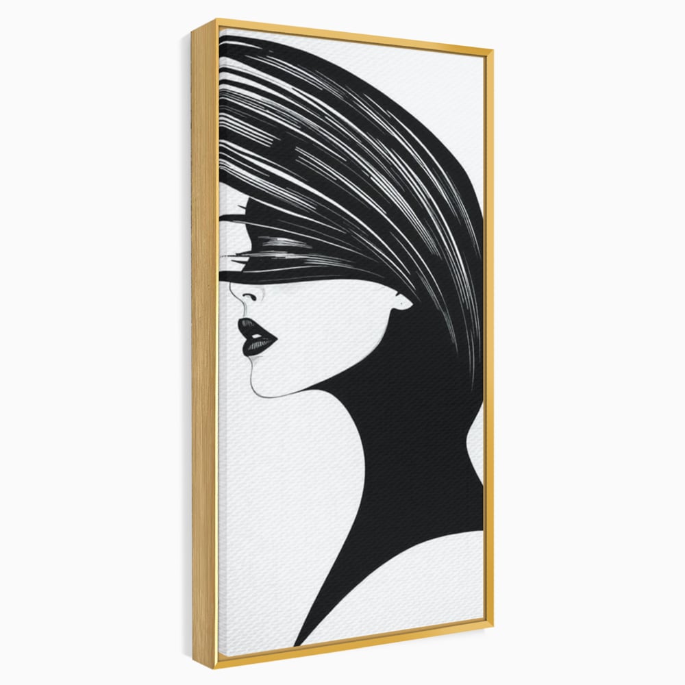 Tablou Canvas Premium, LuxCanva® G1131, Femeia din Umbra,Profil, Mister, Silueta, Stilizat, Alb, Negru, Eleganta, Moda, Arta, Minimalist, Lux, Rafinament, Birou, Living