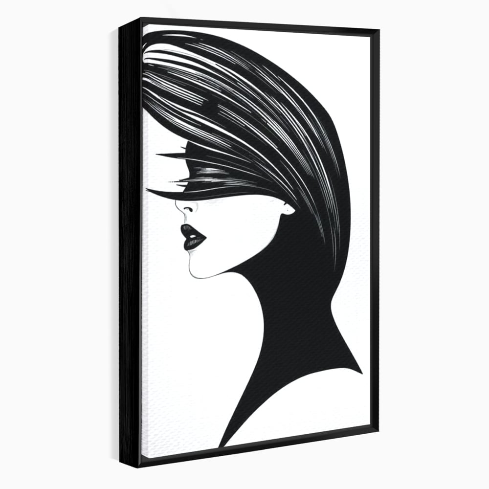 Tablou Canvas Premium, LuxCanva® G1131, Femeia din Umbra,Profil, Mister, Silueta, Stilizat, Alb, Negru, Eleganta, Moda, Arta, Minimalist, Lux, Rafinament, Birou, Living