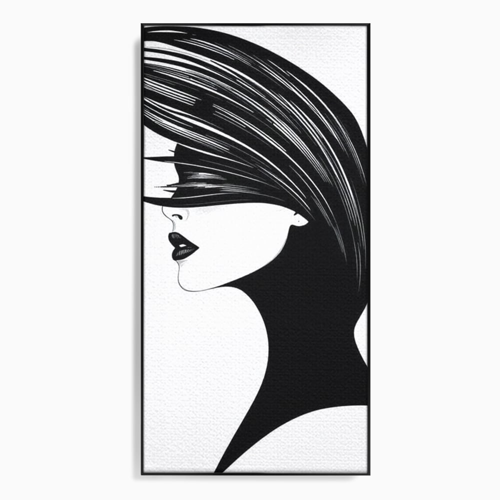 Tablou Canvas Premium, LuxCanva® G1131, Femeia din Umbra,Profil, Mister, Silueta, Stilizat, Alb, Negru, Eleganta, Moda, Arta, Minimalist, Lux, Rafinament, Birou, Living