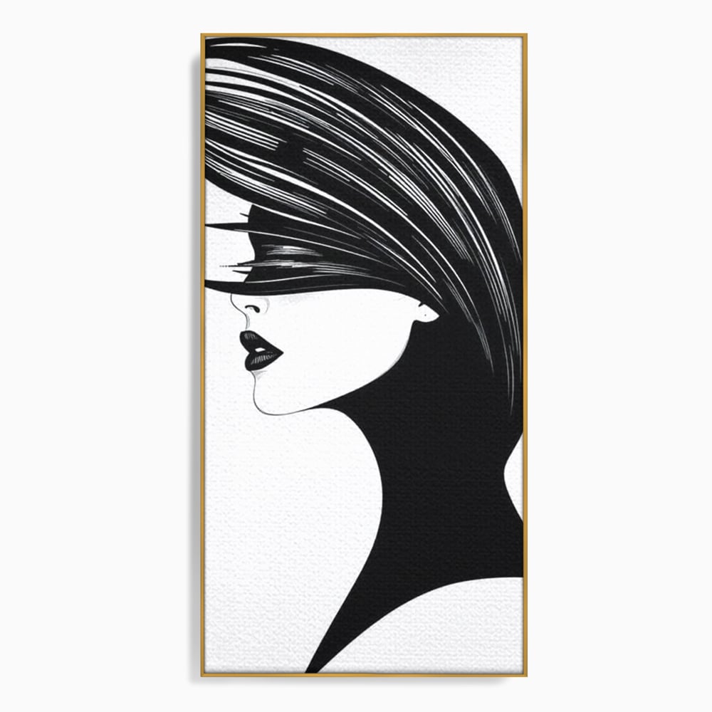Tablou Canvas Premium, LuxCanva® G1131, Femeia din Umbra,Profil, Mister, Silueta, Stilizat, Alb, Negru, Eleganta, Moda, Arta, Minimalist, Lux, Rafinament, Birou, Living