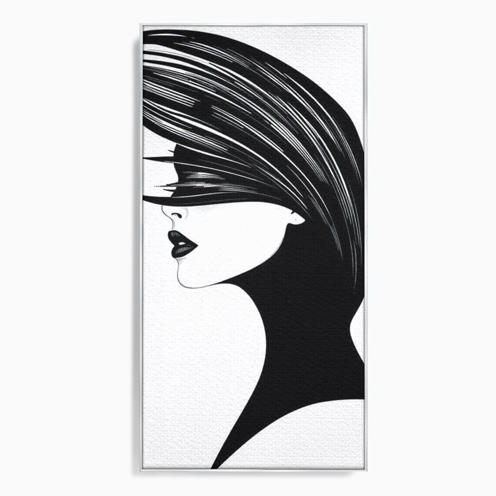 Tablou Canvas Premium, LuxCanva® G1131, Femeia din Umbra,Profil, Mister, Silueta, Stilizat, Alb, Negru, Eleganta, Moda, Arta, Minimalist, Lux, Rafinament, Birou, Living