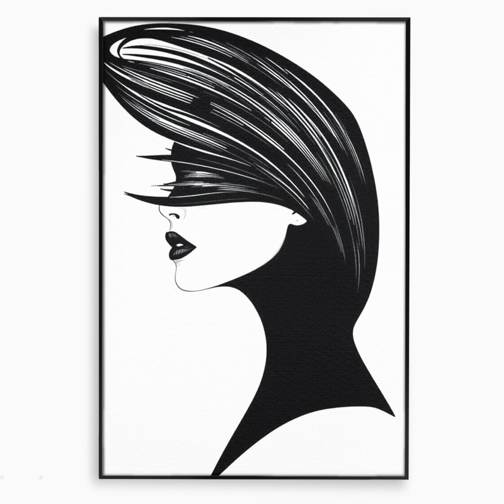 Tablou Canvas Premium, LuxCanva® G1131, Femeia din Umbra,Profil, Mister, Silueta, Stilizat, Alb, Negru, Eleganta, Moda, Arta, Minimalist, Lux, Rafinament, Birou, Living