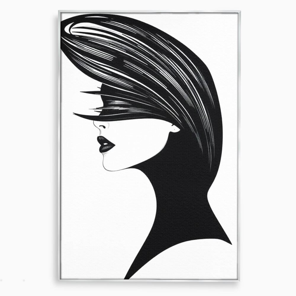 Tablou Canvas Premium, LuxCanva® G1131, Femeia din Umbra,Profil, Mister, Silueta, Stilizat, Alb, Negru, Eleganta, Moda, Arta, Minimalist, Lux, Rafinament, Birou, Living