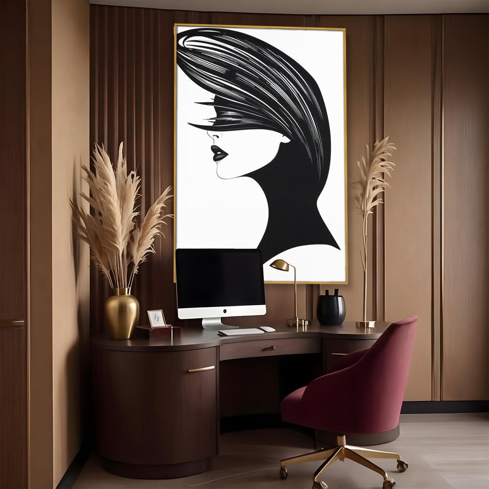 Tablou Canvas Premium, LuxCanva® G1131, Femeia din Umbra,Profil, Mister, Silueta, Stilizat, Alb, Negru, Eleganta, Moda, Arta, Minimalist, Lux, Rafinament, Birou, Living