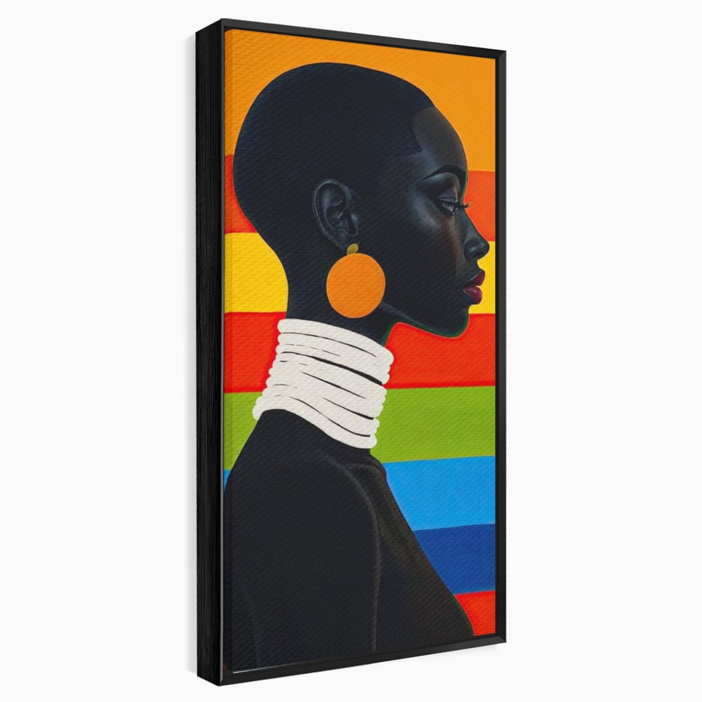 Leinwandbilder Premium, LuxCanva® G1132, Regenbogen Frau, Afro, Modernismus, Eleganz, Schmuck, Regenbogen, stilvoll, Profil, Halskette, Ohrringe, farbig, schön, Büro, Wohnen