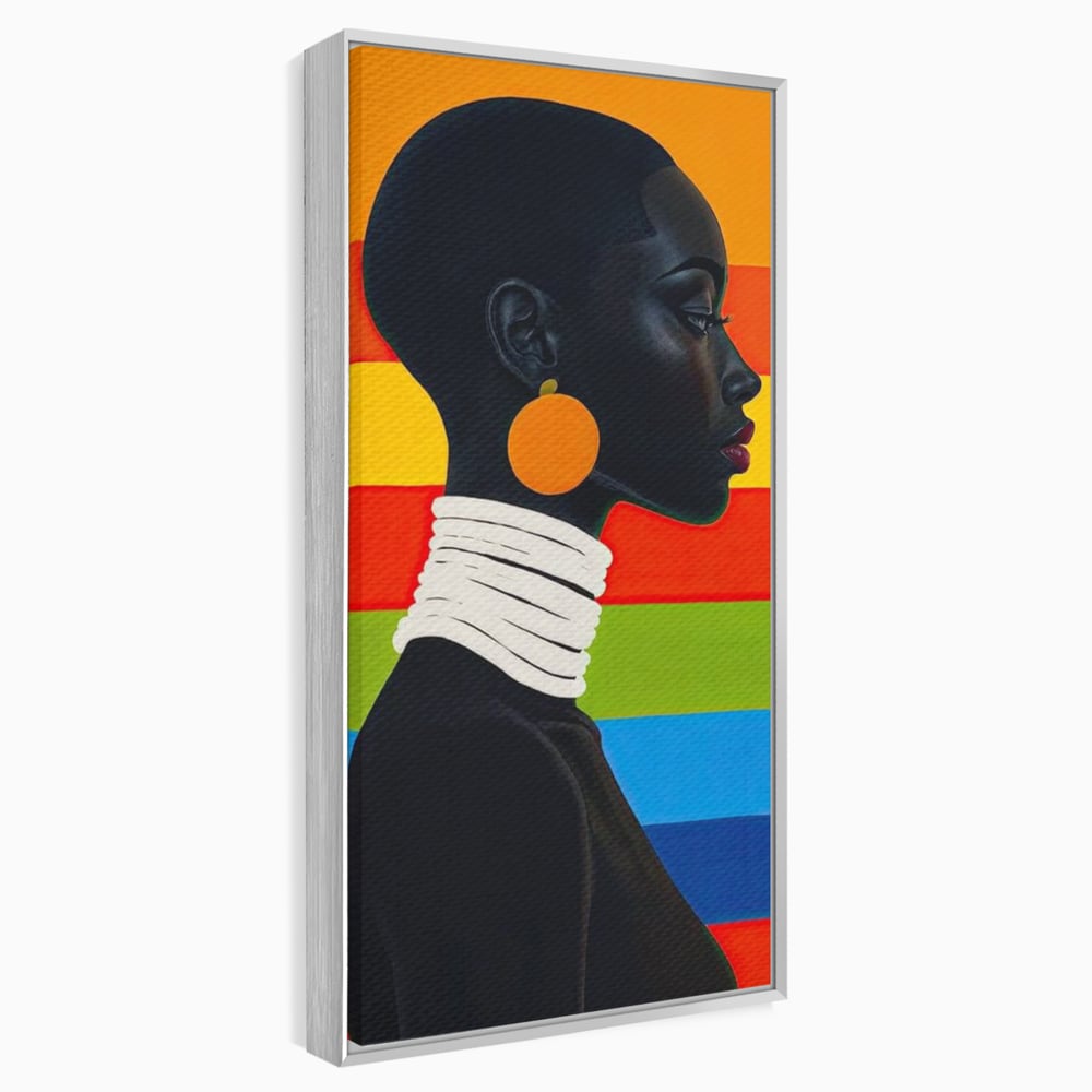 Leinwandbilder Premium, LuxCanva® G1132, Regenbogen Frau, Afro, Modernismus, Eleganz, Schmuck, Regenbogen, stilvoll, Profil, Halskette, Ohrringe, farbig, schön, Büro, Wohnen
