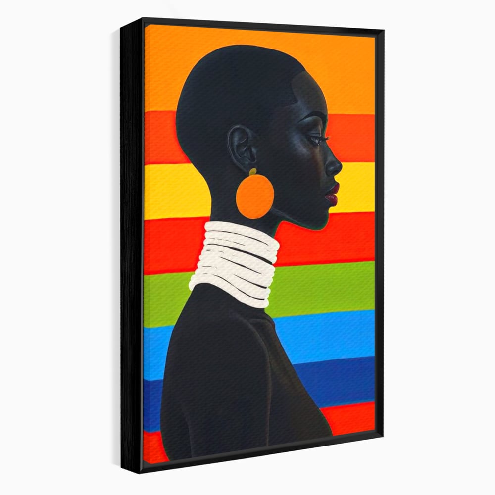 Leinwandbilder Premium, LuxCanva® G1132, Regenbogen Frau, Afro, Modernismus, Eleganz, Schmuck, Regenbogen, stilvoll, Profil, Halskette, Ohrringe, farbig, schön, Büro, Wohnen