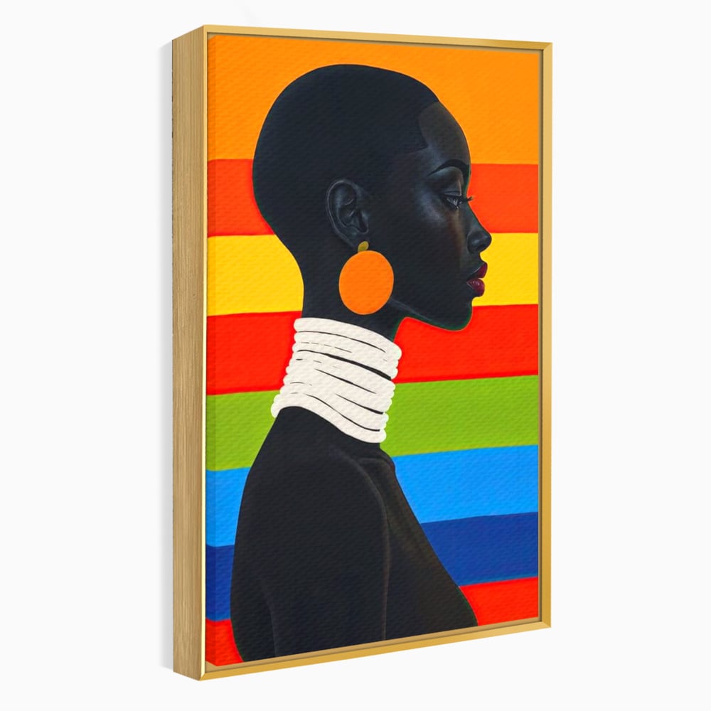 Leinwandbilder Premium, LuxCanva® G1132, Regenbogen Frau, Afro, Modernismus, Eleganz, Schmuck, Regenbogen, stilvoll, Profil, Halskette, Ohrringe, farbig, schön, Büro, Wohnen