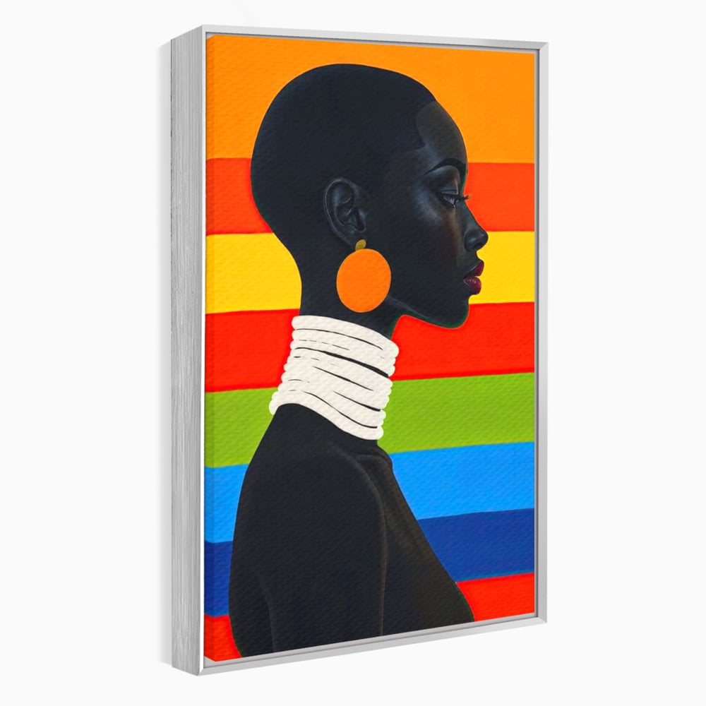 Leinwandbilder Premium, LuxCanva® G1132, Regenbogen Frau, Afro, Modernismus, Eleganz, Schmuck, Regenbogen, stilvoll, Profil, Halskette, Ohrringe, farbig, schön, Büro, Wohnen