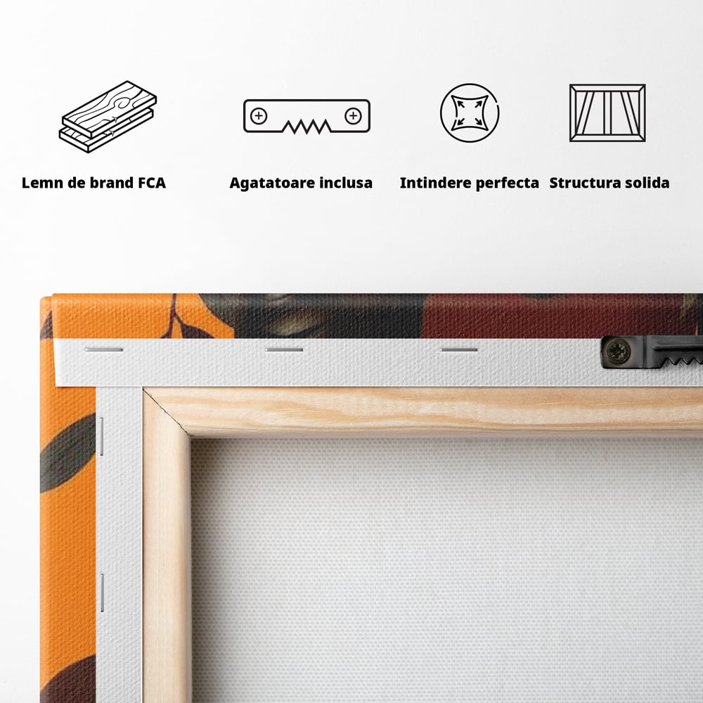 Tablou Canvas Premium, LuxCanva® G1133, Respiratia Frunzelor, Lumina, Pamant, Aur, Umbra, Frunze, Natura, Femeie, Eleganta, Feminitate, Cercei, Profil, Afro, Birou, Living