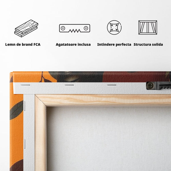 Tablou Canvas Premium, LuxCanva® G1133, Respiratia Frunzelor, Lumina, Pamant, Aur, Umbra, Frunze, Natura, Femeie, Eleganta, Feminitate, Cercei, Profil, Afro, Birou, Living