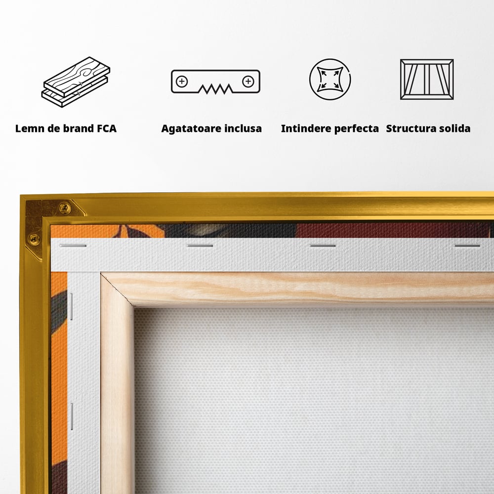 Tablou Canvas Premium, LuxCanva® G1133, Respiratia Frunzelor, Lumina, Pamant, Aur, Umbra, Frunze, Natura, Femeie, Eleganta, Feminitate, Cercei, Profil, Afro, Birou, Living