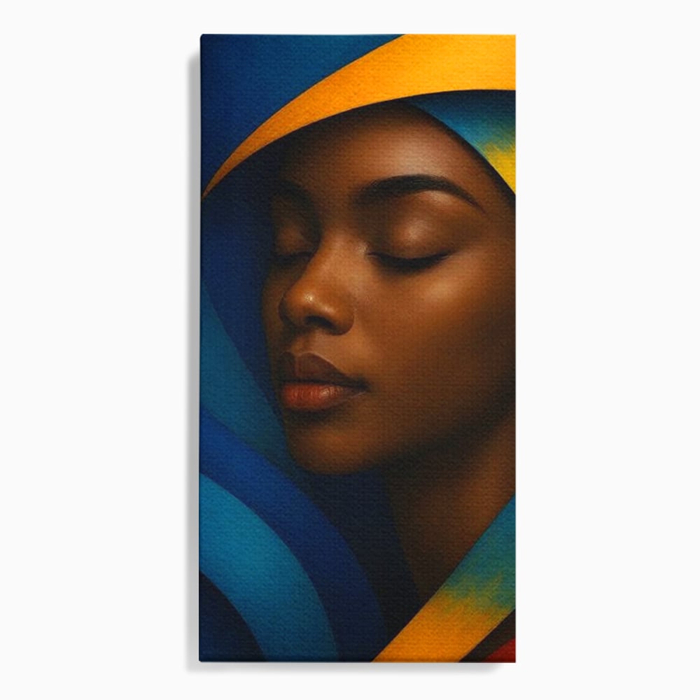 Leinwand Wandkunst Canvas Premium, LuxCanva® G1134, Unter den Augenlidern des Mondes, Tiefe, Schlaf, Stille, Frieden, Frieden, Meditation, Gelassenheit, bildlich, Traum, Blau, Orange, Geheimnis, Büro, Wohnen