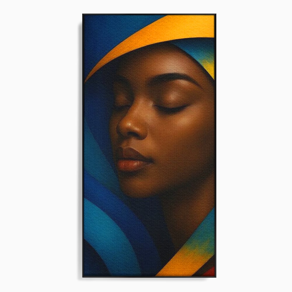 Leinwand Wandkunst Canvas Premium, LuxCanva® G1134, Unter den Augenlidern des Mondes, Tiefe, Schlaf, Stille, Frieden, Frieden, Meditation, Gelassenheit, bildlich, Traum, Blau, Orange, Geheimnis, Büro, Wohnen