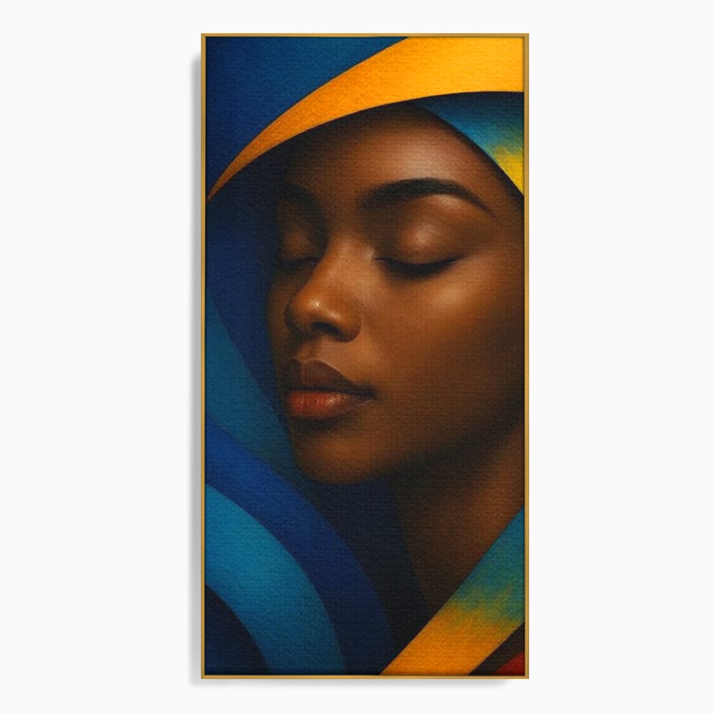 Leinwand Wandkunst Canvas Premium, LuxCanva® G1134, Unter den Augenlidern des Mondes, Tiefe, Schlaf, Stille, Frieden, Frieden, Meditation, Gelassenheit, bildlich, Traum, Blau, Orange, Geheimnis, Büro, Wohnen