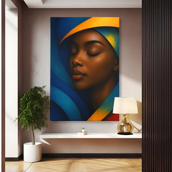 Leinwand Wandkunst Canvas Premium, LuxCanva® G1134, Unter den Augenlidern des Mondes, Tiefe, Schlaf, Stille, Frieden, Frieden, Meditation, Gelassenheit, bildlich, Traum, Blau, Orange, Geheimnis, Büro, Wohnen