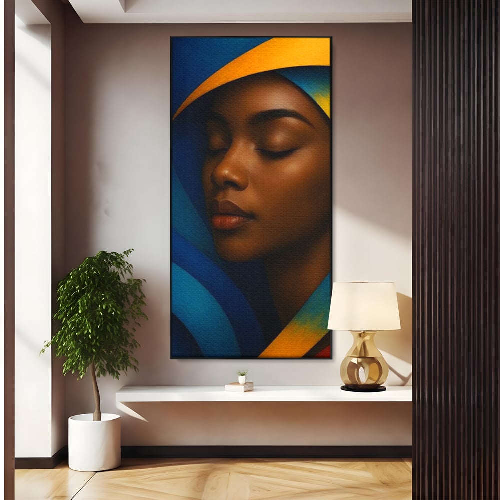 Leinwand Wandkunst Canvas Premium, LuxCanva® G1134, Unter den Augenlidern des Mondes, Tiefe, Schlaf, Stille, Frieden, Frieden, Meditation, Gelassenheit, bildlich, Traum, Blau, Orange, Geheimnis, Büro, Wohnen