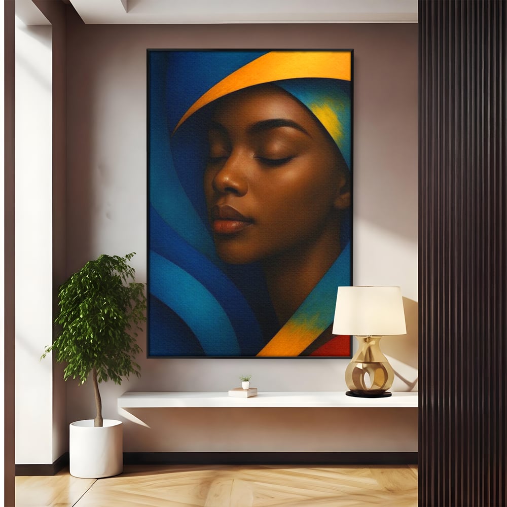 Leinwand Wandkunst Canvas Premium, LuxCanva® G1134, Unter den Augenlidern des Mondes, Tiefe, Schlaf, Stille, Frieden, Frieden, Meditation, Gelassenheit, bildlich, Traum, Blau, Orange, Geheimnis, Büro, Wohnen