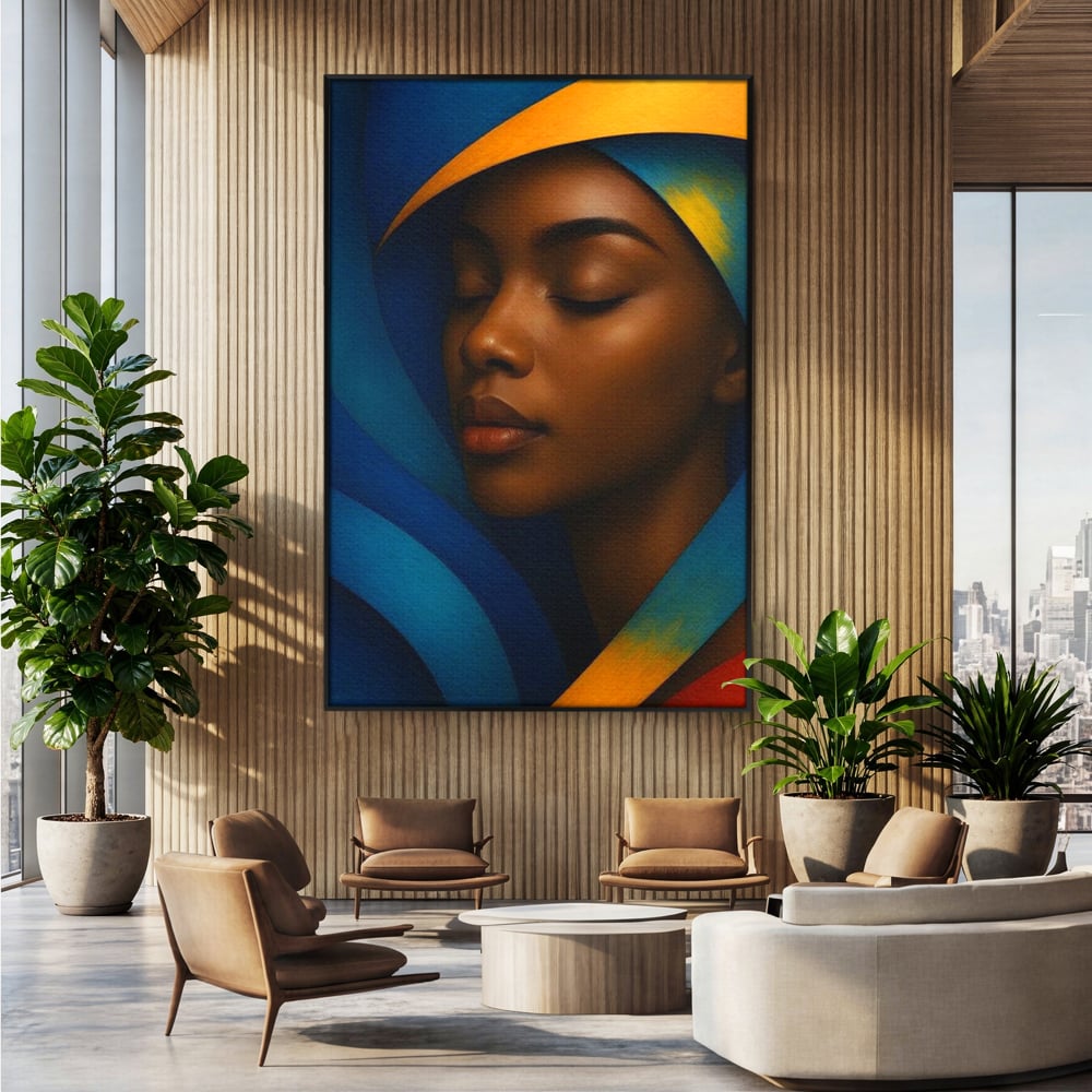 Leinwand Wandkunst Canvas Premium, LuxCanva® G1134, Unter den Augenlidern des Mondes, Tiefe, Schlaf, Stille, Frieden, Frieden, Meditation, Gelassenheit, bildlich, Traum, Blau, Orange, Geheimnis, Büro, Wohnen
