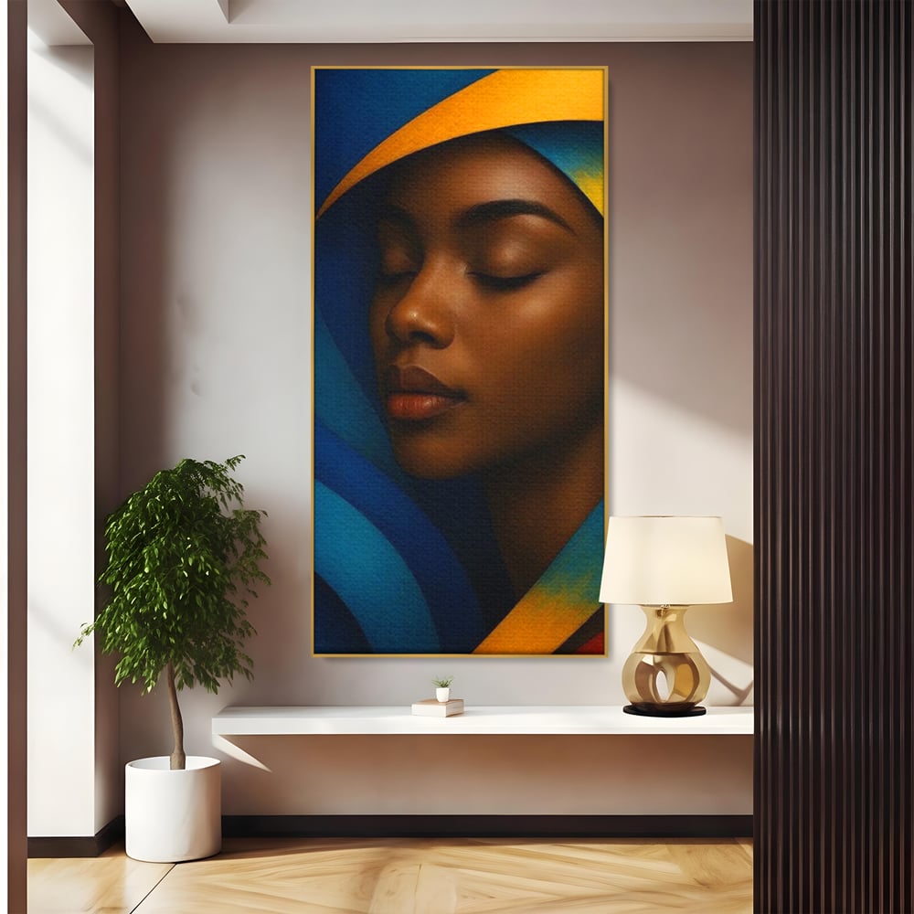 Leinwand Wandkunst Canvas Premium, LuxCanva® G1134, Unter den Augenlidern des Mondes, Tiefe, Schlaf, Stille, Frieden, Frieden, Meditation, Gelassenheit, bildlich, Traum, Blau, Orange, Geheimnis, Büro, Wohnen