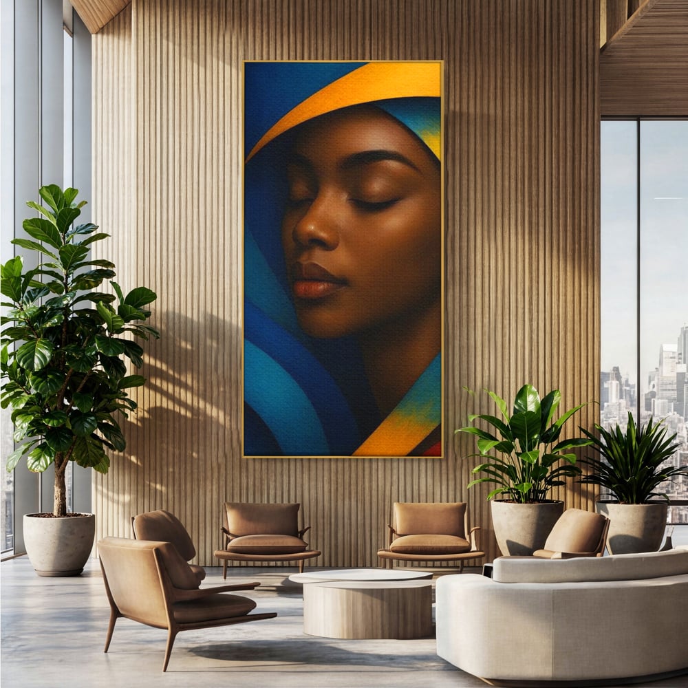 Leinwand Wandkunst Canvas Premium, LuxCanva® G1134, Unter den Augenlidern des Mondes, Tiefe, Schlaf, Stille, Frieden, Frieden, Meditation, Gelassenheit, bildlich, Traum, Blau, Orange, Geheimnis, Büro, Wohnen