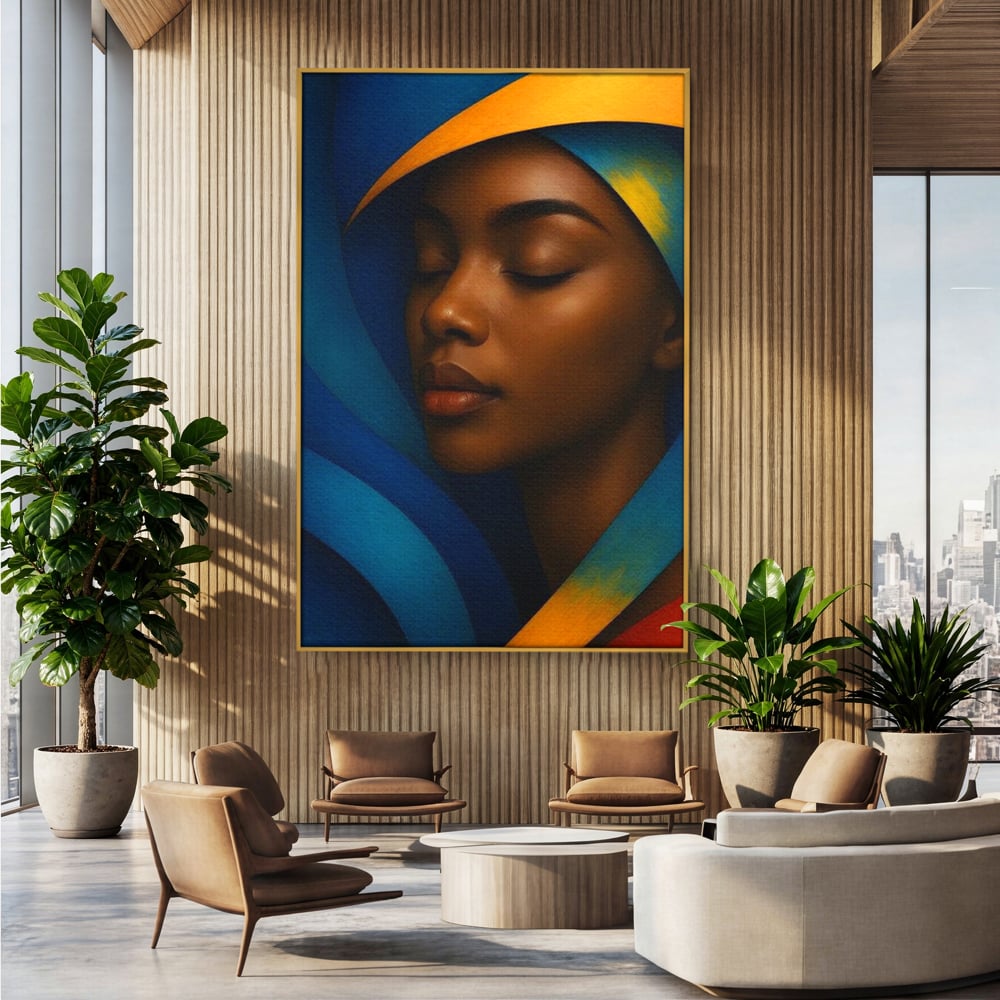 Leinwand Wandkunst Canvas Premium, LuxCanva® G1134, Unter den Augenlidern des Mondes, Tiefe, Schlaf, Stille, Frieden, Frieden, Meditation, Gelassenheit, bildlich, Traum, Blau, Orange, Geheimnis, Büro, Wohnen