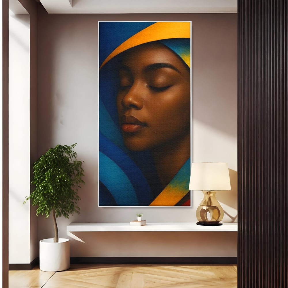 Leinwand Wandkunst Canvas Premium, LuxCanva® G1134, Unter den Augenlidern des Mondes, Tiefe, Schlaf, Stille, Frieden, Frieden, Meditation, Gelassenheit, bildlich, Traum, Blau, Orange, Geheimnis, Büro, Wohnen