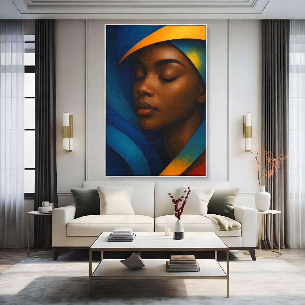 Leinwand Wandkunst Canvas Premium, LuxCanva® G1134, Unter den Augenlidern des Mondes, Tiefe, Schlaf, Stille, Frieden, Frieden, Meditation, Gelassenheit, bildlich, Traum, Blau, Orange, Geheimnis, Büro, Wohnen